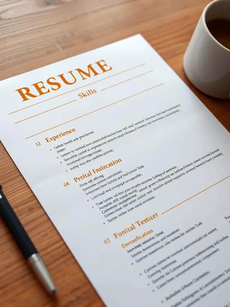 A close-up shot of a professionally designed resume, highlighting key skills and experience, set against a clean, modern background. The image emphasizes clarity and impact.